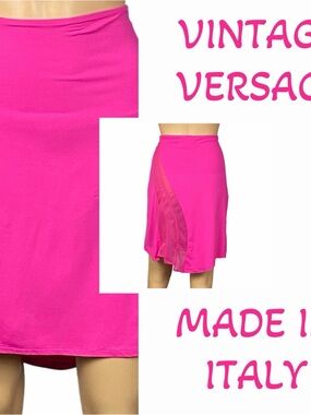 Versace Jeans Couture Vintage Hot Pink Asymmetric Mesh Wave Skirt Y2K Medium